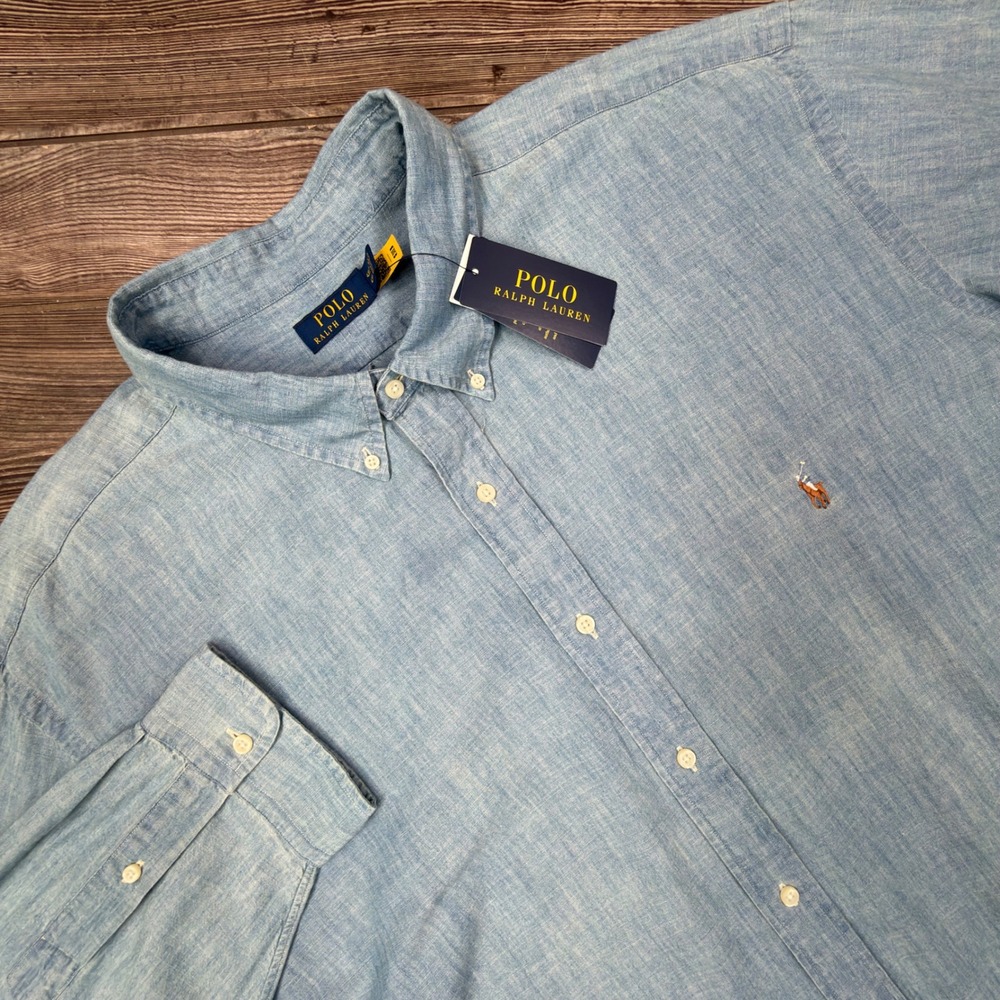 Polo Ralph Lauren Mens 4XLT Chambray Shirt Blue Long Sleeve Cotton NWT